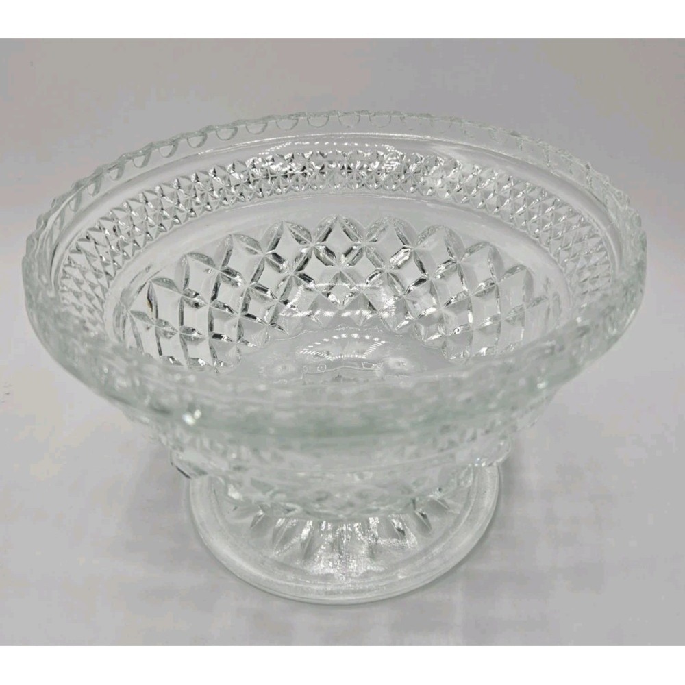Vintage Anchor Hocking Wexford Diamond Pattern Crystal Footed Bowl/Candy Dish